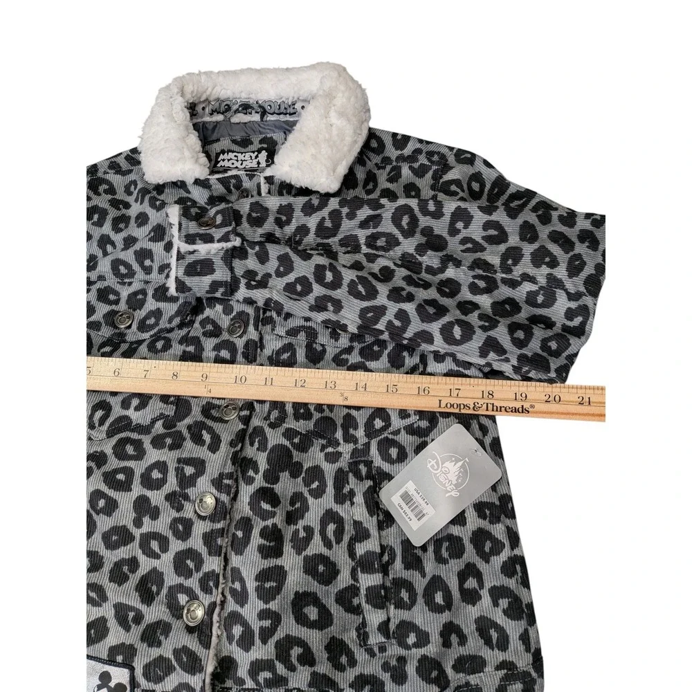 Disney Mickey Mouse Kids XS Leopard Print Corduroy Jacket Faux Shearling Collar